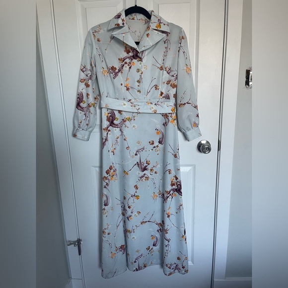 Vintage 1970s Blue Floral Midi Dress - Picture 10 of 13
